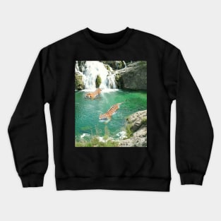 Tiger Tigers Swimming In Waterfall Pond Crewneck Sweatshirt